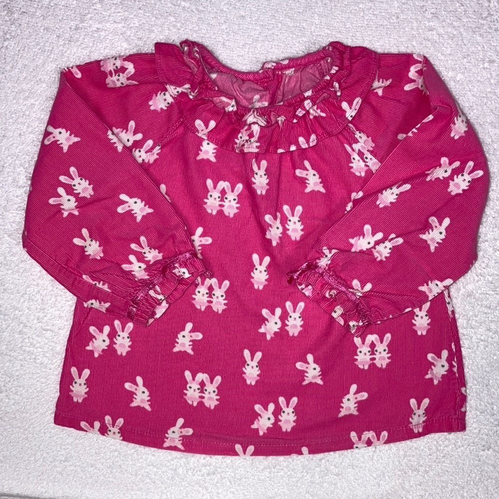 Gymboree pink cordoroy ruffle ribbon trimmed cuff bunny top 2t Euc